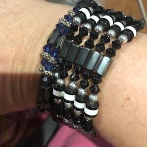 Magnetic bracelets in black white silver and blue black silver